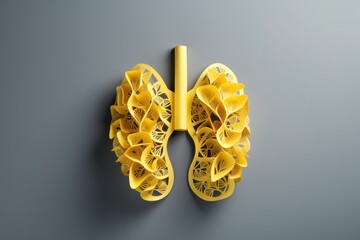 Representation of lungs and speech bubble yellow paper gray background Awareness for lung diseases and smoking cessation COVID 19 pneumonia pulmonary hypertensi