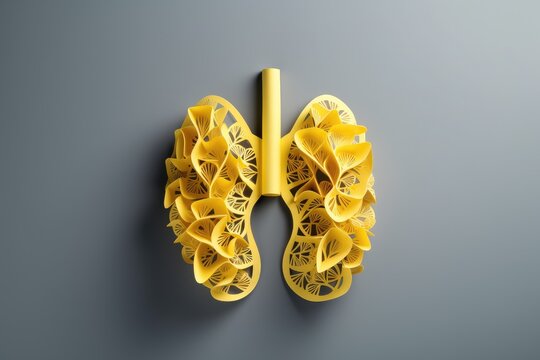 Representation of lungs and speech bubble yellow paper gray background Awareness for lung diseases and smoking cessation COVID 19 pneumonia pulmonary hypertensi