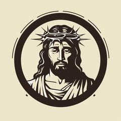 Vector illustration of Jesus Christ, Son of God, in crown of thorns,  suitable for logo,  tattoo, sign, sticker and other print on demand