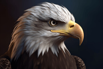 Obraz premium Close-up photo of a bald eagle, against a black background.