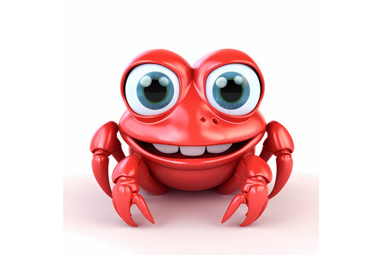 illustration of a cartoon, cheerful crab with claws, on a white background