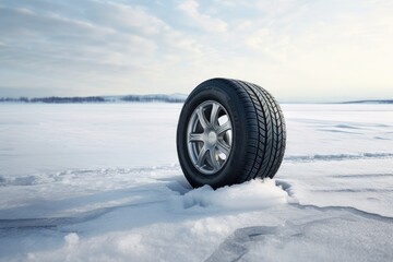Fototapeta na wymiar Tire meant for winter conditions on icy surface