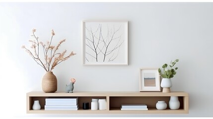 living room mockup blank white wooden picture frames