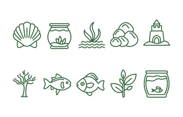 set of iconsaquarium, fish, pet, underwater, fishbowl, illustration, animal, design, icon, vector, water,  - obrazy, fototapety, plakaty