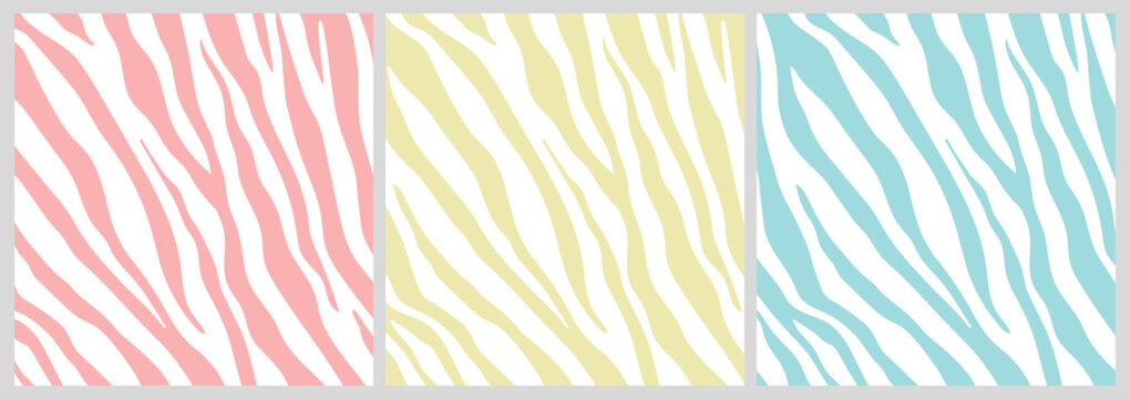 Vector set collection of seamless pastel zebra fur print pattern isolated on white background