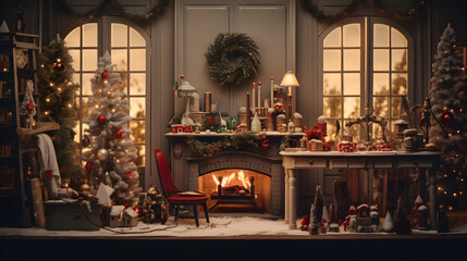 Fototapeta na wymiar Handmade Christmas ornaments crafts in a cozy room .