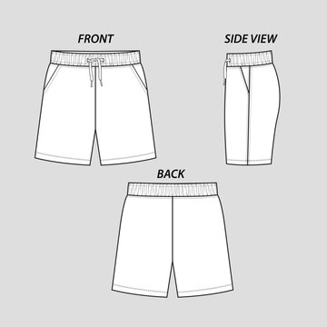 Shorts basic Regular drawstring waistband gathering side pocket detail fashion flat sketch technical drawing template design vector