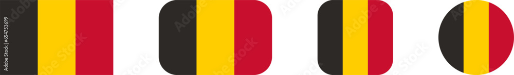 Aufkleber belgium flag set with rectangle and square with rounded corners and round circle flag icon set. vect