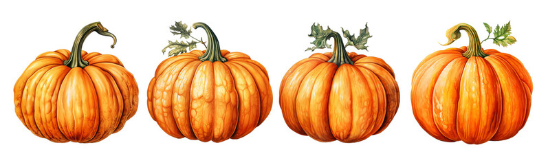 Set pumpkin on Transparent background. The main symbol of the Happy Halloween holiday. Orange pumpkin for the holiday Halloween.