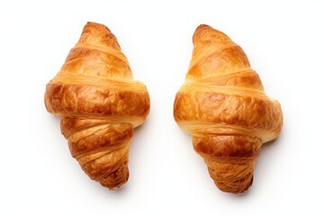 Two croissants seen from above separate on white background