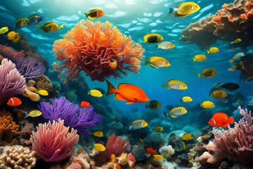 Fototapeta na wymiar realistic scene of coral reef with fishes