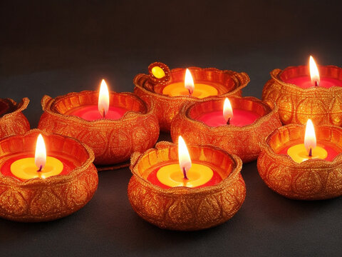 Shining background with illuminated Oil Lamps  for Diwali celebration.