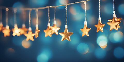 Gold star on defocused lights ,  Festive Sparkling Star
 Ai Generative - obrazy, fototapety, plakaty