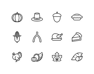 Thanksgiving line icon set with autumn related icons