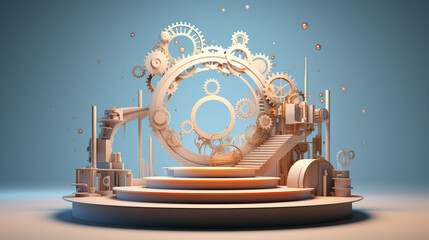 Innovative 3D Product Stage Podium with Steampunk Decoration and Big Gear