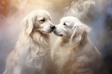 Close-up of two cute and beautiful white dogs