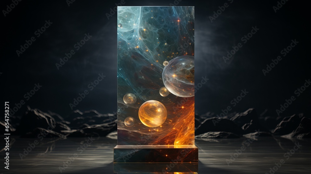 Poster abstraction of outer space, illuminated lines in aura style, concept: thematic splash screen, energy