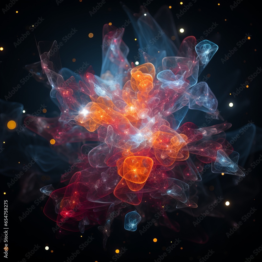 Poster abstraction of outer space, illuminated lines in aura style, concept: thematic splash screen, energy