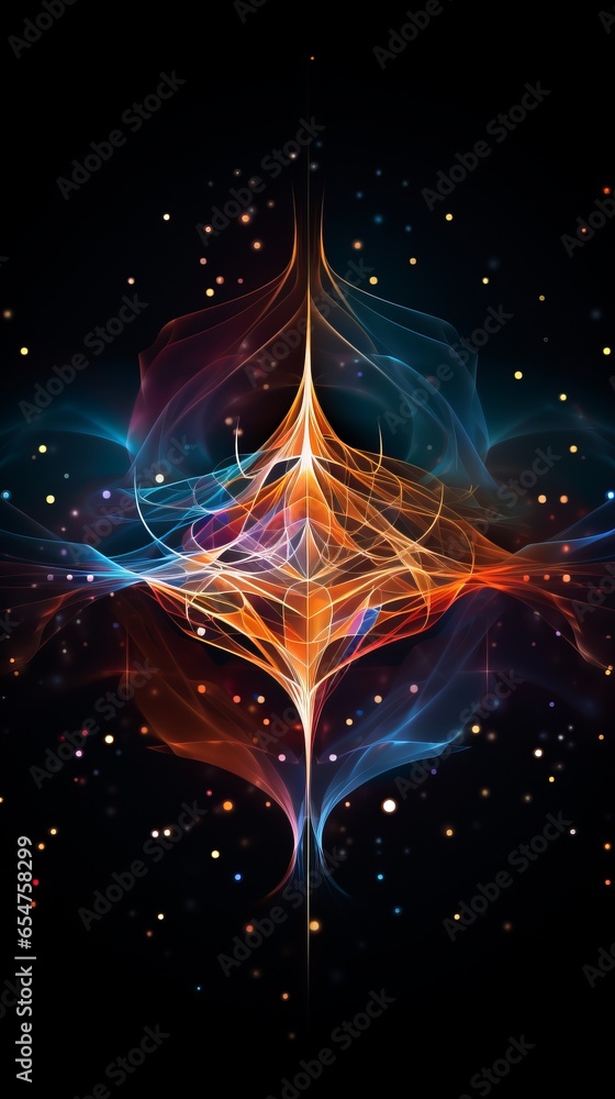 Poster abstraction of outer space, illuminated lines in aura style, concept: thematic splash screen, energy