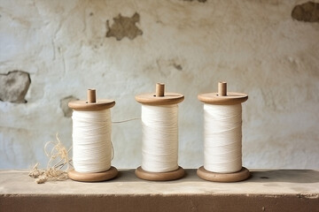 Fototapeta na wymiar Spool thread cotton craft sewing bobbin needlework fabric tailor colors needle hobby