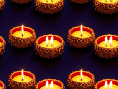 Shining background with illuminated Oil Lamps  for Diwali celebration.