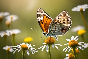 Obraz na płótnie Canvas A closeup view of butterfly on a flower, a beautiful view.