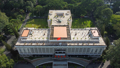 Aerial view of the Independence Palace, also known as Reunification Palace, the site of the Fall of...