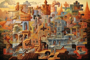 the everlasting puzzle: search for comprehension of the mysterious originator. Generative AI - obrazy, fototapety, plakaty