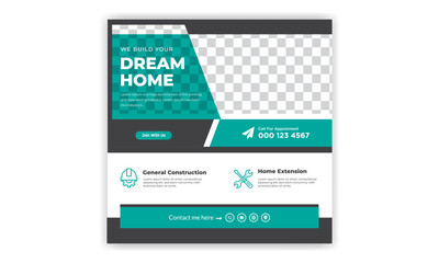 Real Estate Social media post banner design. Instagram post template. Digital marketing social media post design. Home Sale banner.