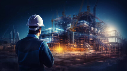 construction engineer designing a futuristic building - obrazy, fototapety, plakaty