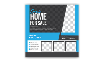 Real Estate Social media post banner design. Instagram post template. Digital marketing social media post design. Home Sale banner.