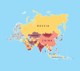 Vector detailed political map of Asia