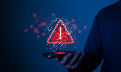 hacker attack maintenance concept and hacking cybercrime cyber security User is using smartphone...