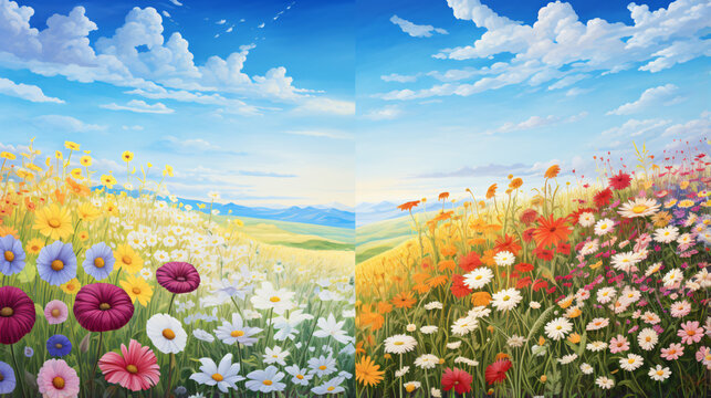 A painting of a field of flowers