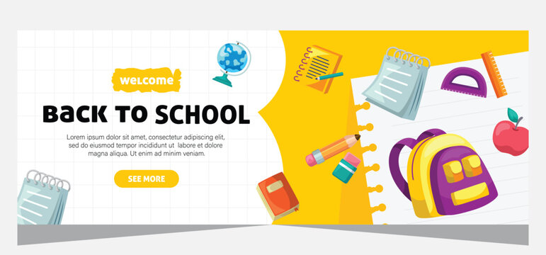 Flat design minimal back to school banner template