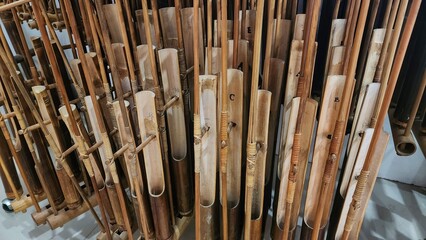 a photo of the angklung musical instrument from Indonesia
