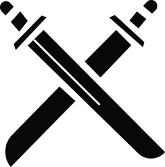 Swords in flat style and silhouettes isolated on white background. Icon set of ancient swords. Vector . Medieval swords