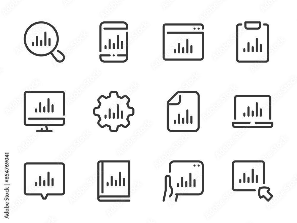 Poster efficiency and financial analytics vector line icons. performance report and data chart outline icon
