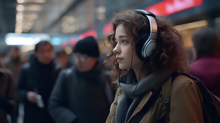 person listening to music in headphones. Generative AI