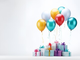 colorful balloons and gift boxes blank space, ai generative