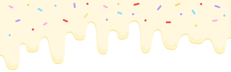 melted cream dripping dessert background with sprinkles flat illustration