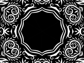 3D Black and white caleidoscope gradient flower art pattern of indonesian batik ethnic dayak ornament 