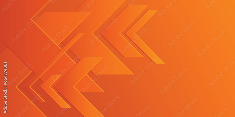 Wall mural multi-layer orange arrowhead-shaped cut-out paper. bright color gradient abstract background. design