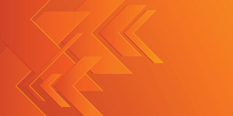 Multi-layer orange arrowhead-shaped cut-out paper. Bright color gradient abstract background. Design element for template, card, cover, banner, poster, backdrop, wall. Vector illustration.