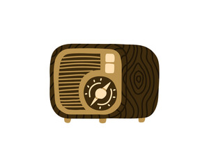 Vintage wooden radio receiver. Retro technique. Hand-drawn doodle illustration.