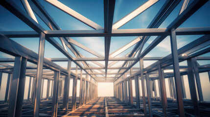Building metal structure on blue sky view