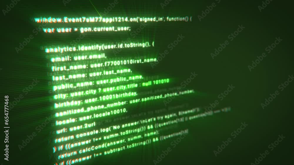 Aufkleber typing a digital code by a programmer in a programming language, luminous letters and numbers. makin