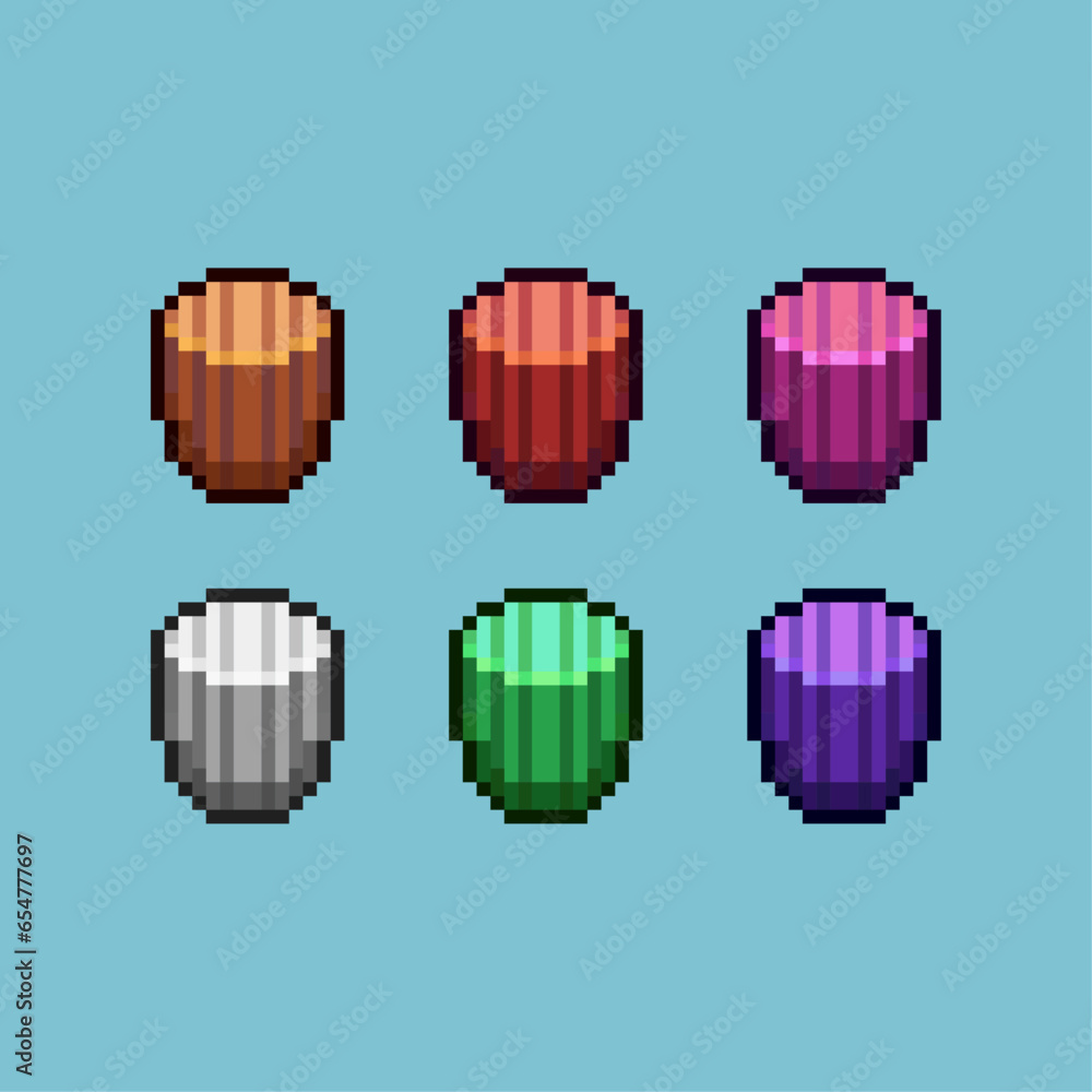 Poster pixel art sets of box with variation color item asset. simple bits of box on pixelated style. 8bits 