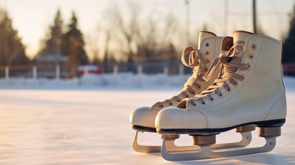 Shoes of ice skates in the snow
