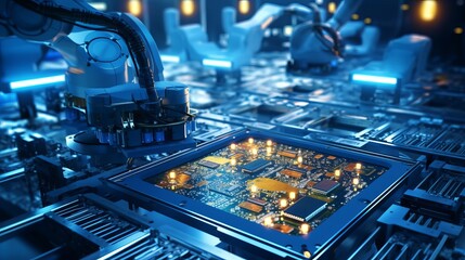 advanced robot arm in high-tech electronics factory: precision component assembly on PCB assembly Line



"Advanced Robot Arm in High-Tech Electronics Factory: Precision Component Assembly on PCB A
